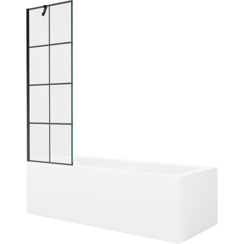 Mexen Cubik 160 x 70 cm rectangular bathtub with panels and a 1-wing screen 60 cm, black pattern - 550316070X9506007077