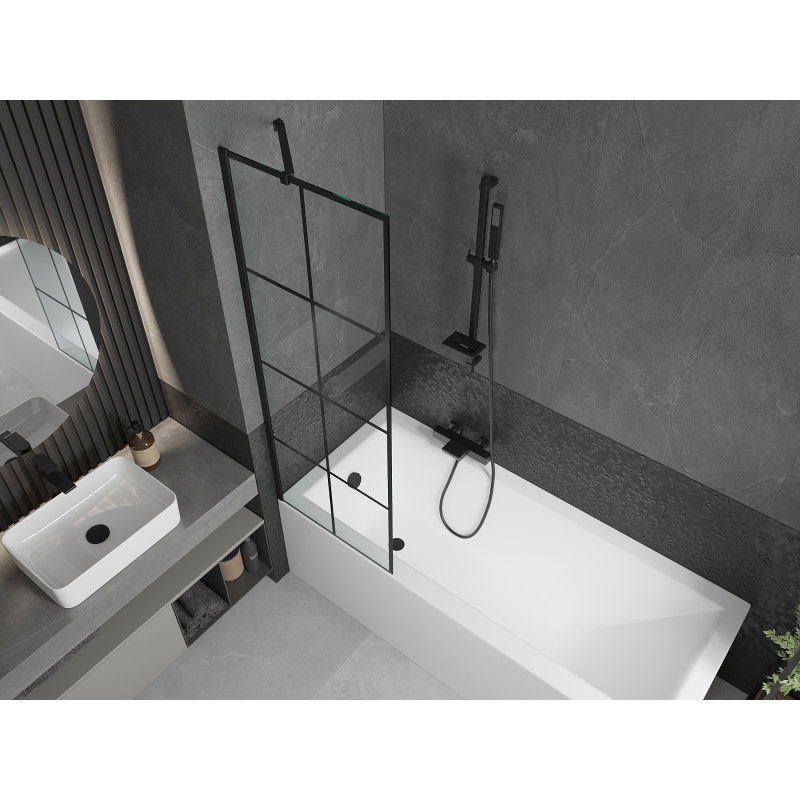 Mexen Cubik rectangular bathtub 160 x 70 cm with enclosure and 1-winged screen 60 cm, black pattern - 550316070X9506007077