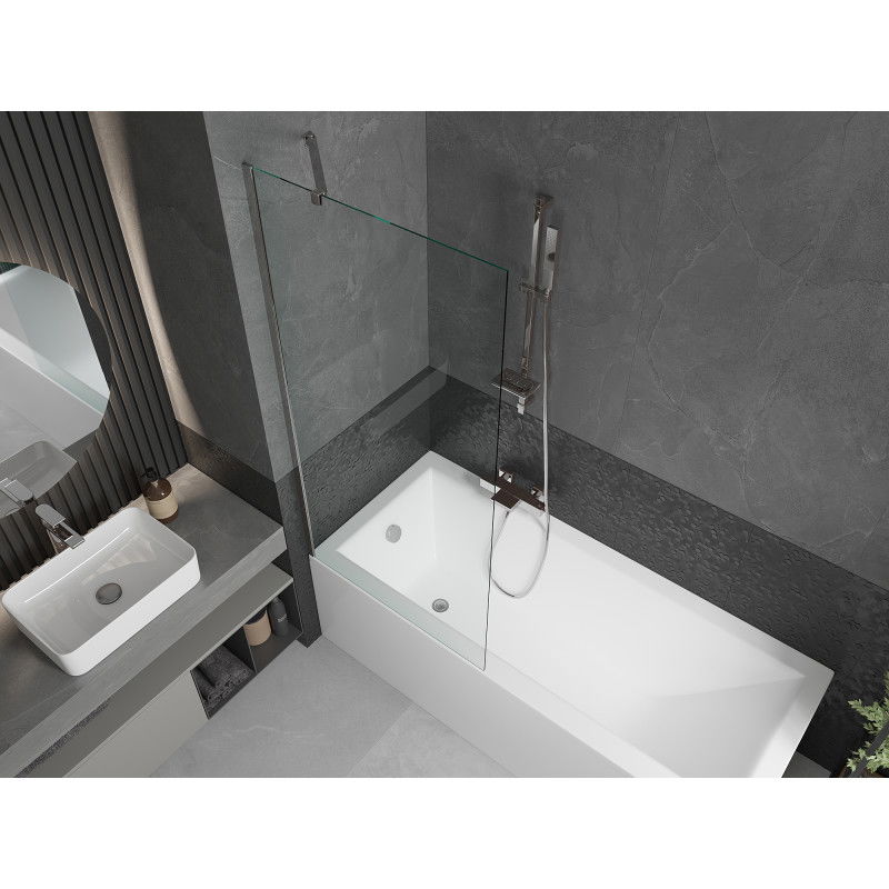 Mexen Cubik rectangular bath 160 x 70 cm with panel and 1-wing screen 80 cm, transparent, chrome - 550316070X9508000001