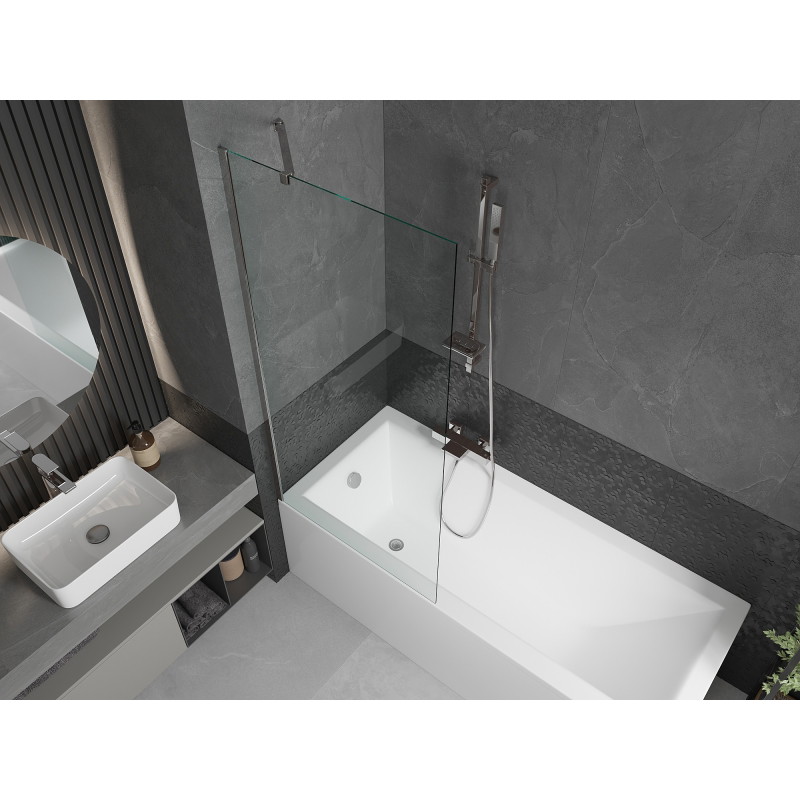 Mexen Cubik Rectangular bathtub 160 x 70 cm with housing and 1-wing screen 80 cm, transparent, chrome - 550316070X9508000001
