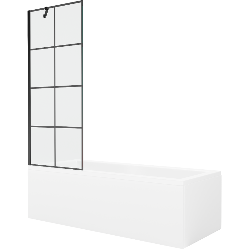 Mexen Cubik 160 x 70 cm rectangular bathtub with panels and a 1-wing screen 70 cm, black pattern - 550316070X9507007077