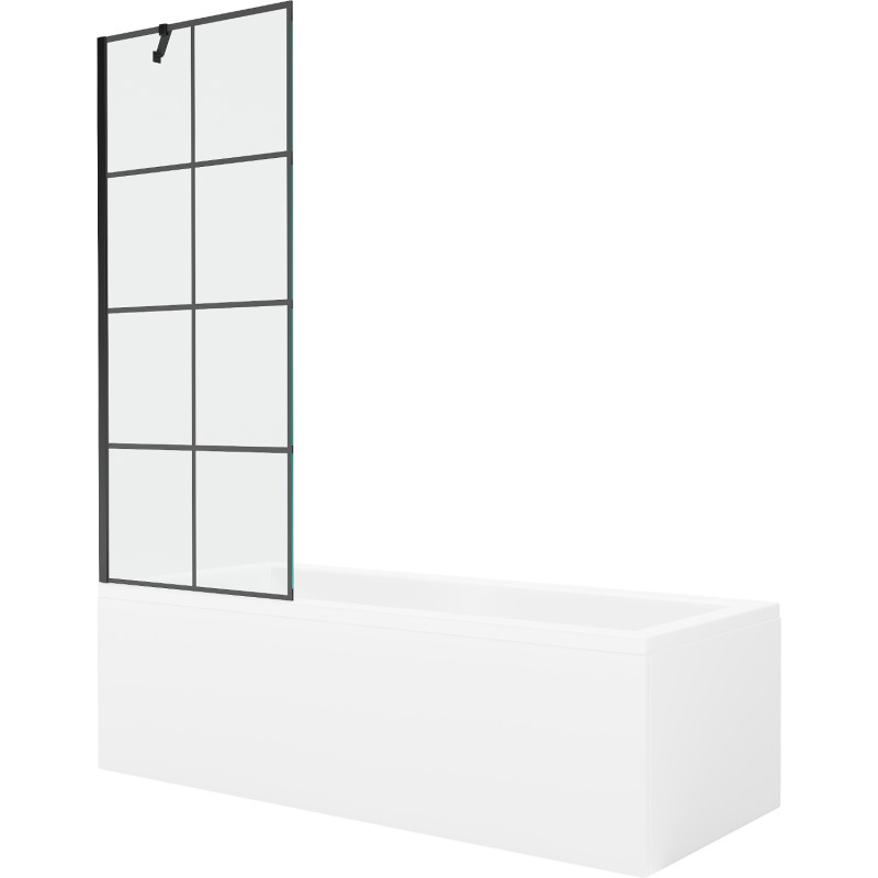 Mexen Cubik rectangular bathtub 160 x 70 cm with casing and 1-wing screen 70 cm, black pattern - 550316070X9507007077