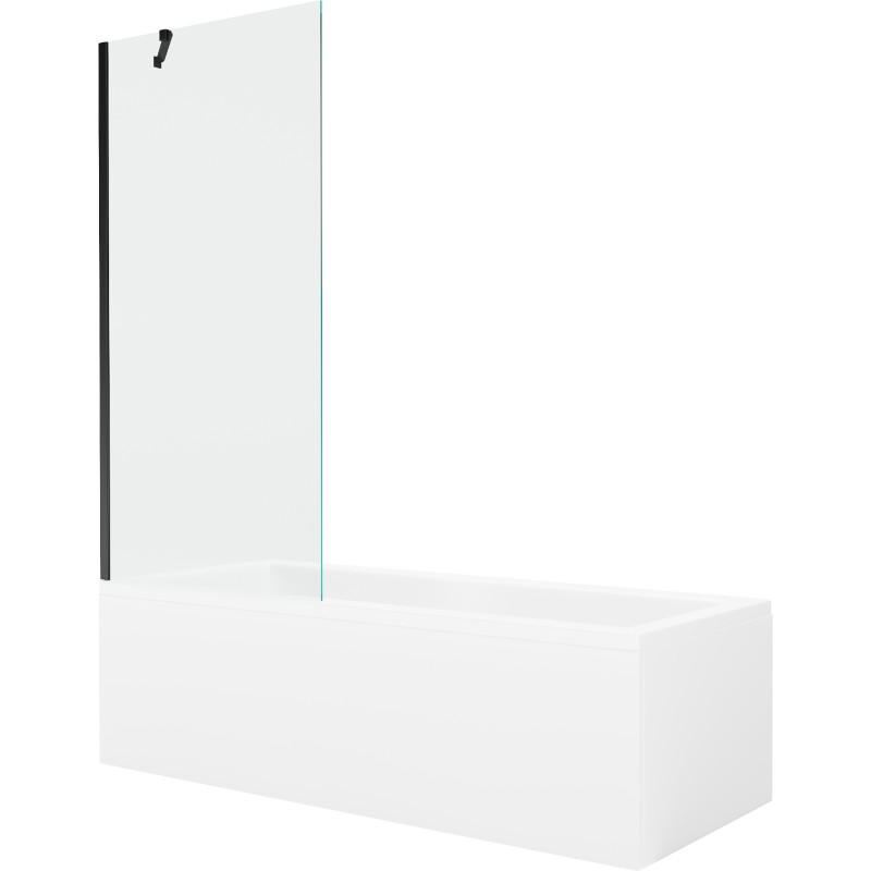 Mexen Cubik rectangular bathtub 160 x 70 cm with casing and 1-leaf screen 80 cm, transparent, black - 550316070X9508000070