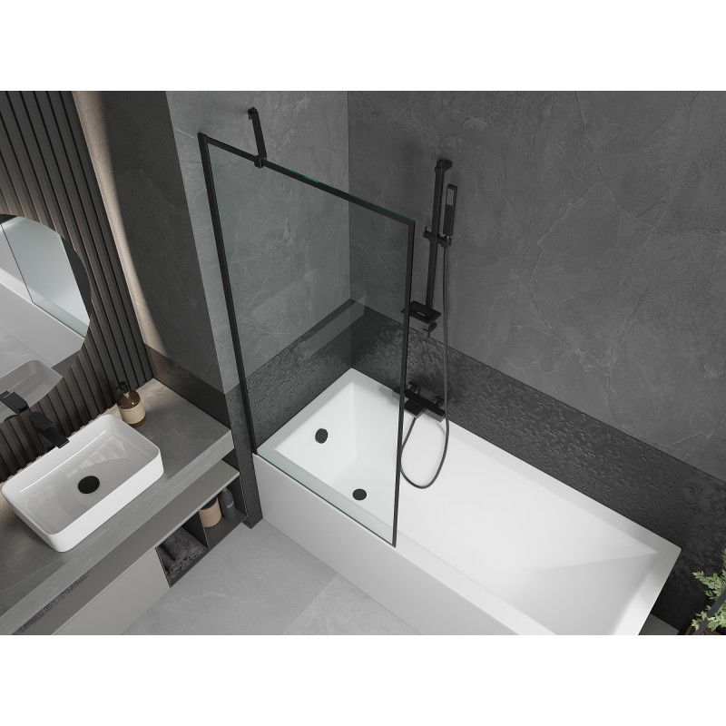 Mexen Cubik rectangular bath 160 x 70 cm with casing and 1-wing screen 80 cm, black pattern - 550316070X9508007070