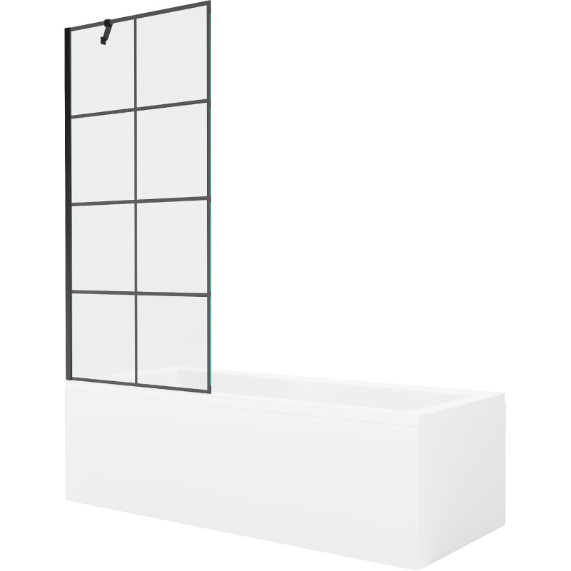 Mexen Cubik rectangular bathtub 160 x 70 cm with casing and 1-wing screen 80 cm, black pattern - 550316070X9508007077