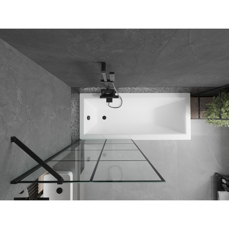 Mexen Cubik rectangular bathtub 160 x 70 cm with casing and 1-wing screen 80 cm, black pattern - 550316070X9508007077