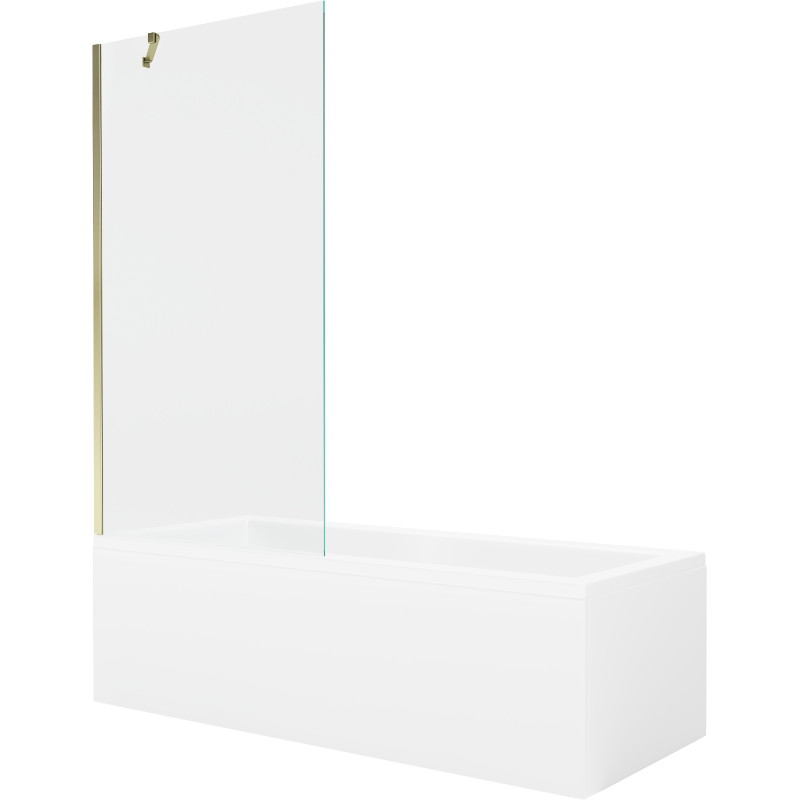 Mexen Cubik rectangular bathtub 160 x 70 cm with casing and 1-wing screen 90 cm, transparent, gold - 550316070X9509000050
