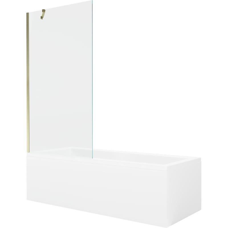 Mexen Cubik rectangular bathtub 160 x 70 cm with housing and 1-wing 90 cm screen, transparent, gold - 550316070X9509000050