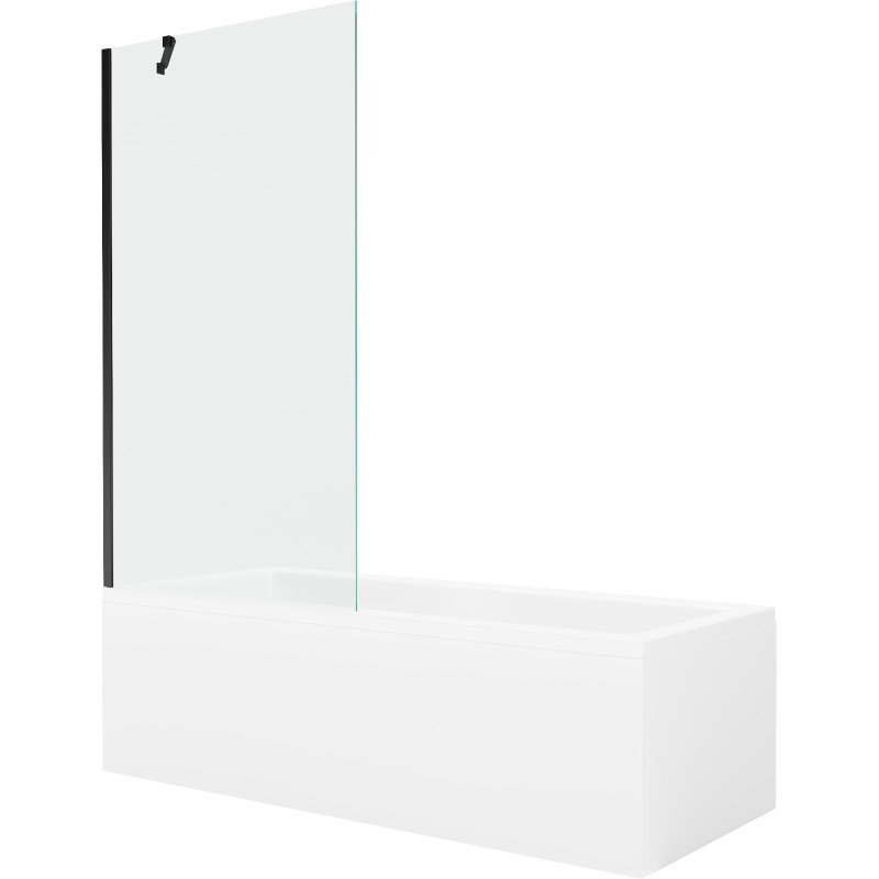 Mexen Cubik rectangular bathtub 160 x 70 cm with casing and 1-wing screen 90 cm, transparent, black - 550316070X9509000070