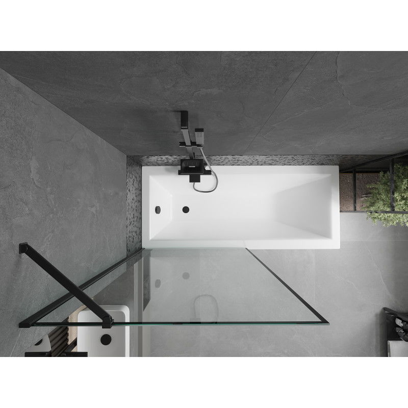 Mexen Cubik rectangular bath 160 x 70 cm with enclosure and 1-wing screen 90 cm, black pattern - 550316070X9509007070