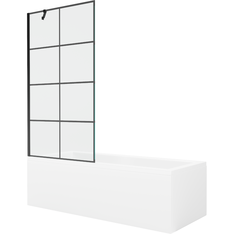 Mexen Cubik rectangular bath 160 x 70 cm with casing and 1-wing screen 90 cm, black pattern - 550316070X9509007077