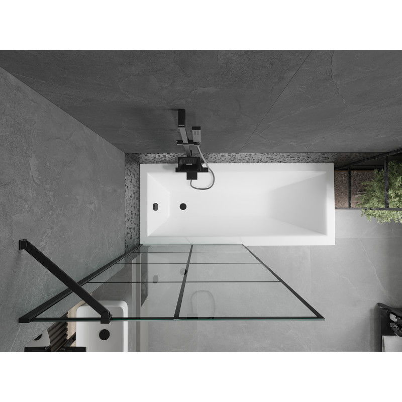 Mexen Cubik rectangular bath 160 x 70 cm with casing and 1-wing screen 90 cm, black pattern - 550316070X9509007077