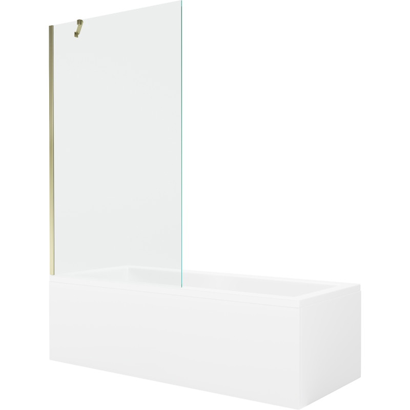 Mexen Cubik rectangular bathtub 160 x 70 cm with casing and 1-wing screen 100 cm, transparent, gold - 550316070X9510000050