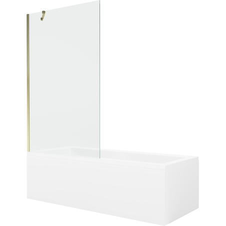 Mexen Cubik rectangular bathtub 160 x 70 cm with casing and 1-panel screen 100 cm, transparent, gold - 550316070X9510000050