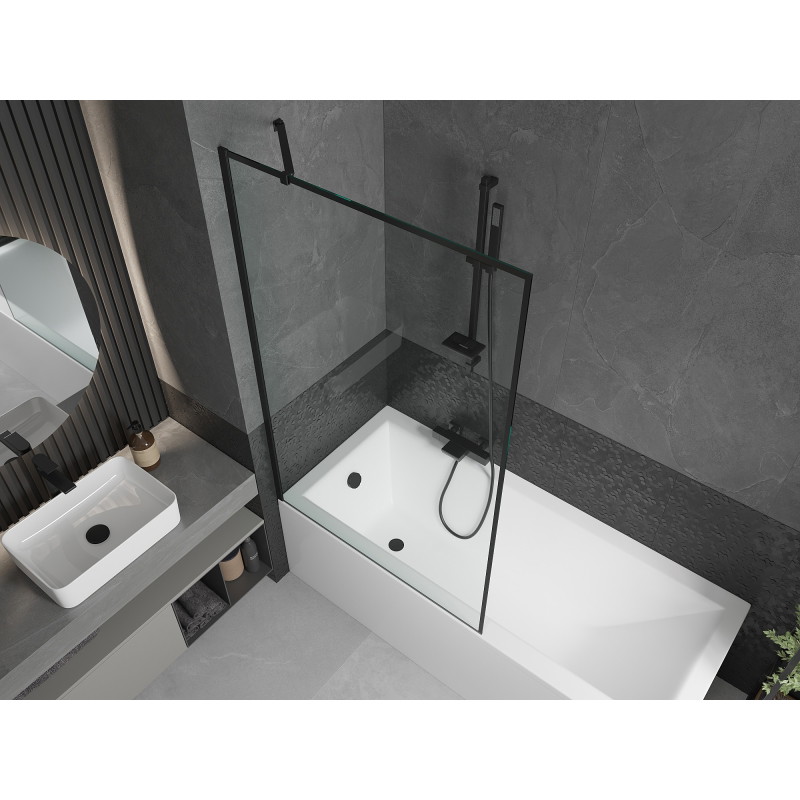Mexen Cubik rectangular bathtub 160 x 70 cm with casing and 1-wing screen 100 cm, black pattern - 550316070X9510007070