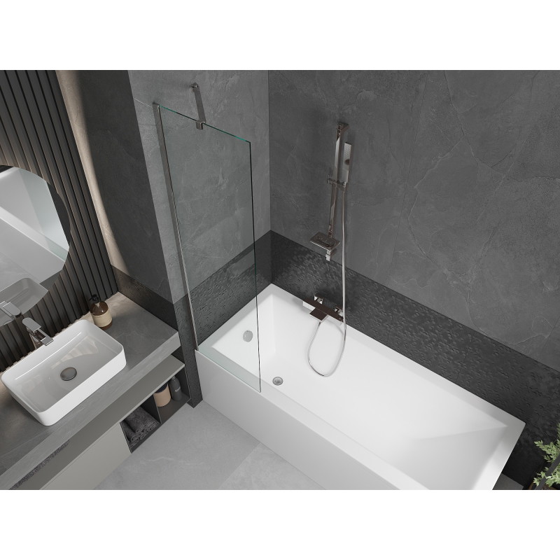 Mexen Cubik rectangular bathtub 170 x 70 cm with casing and 1-panel screen 50 cm, transparent, chrome - 550317070X9505000001
