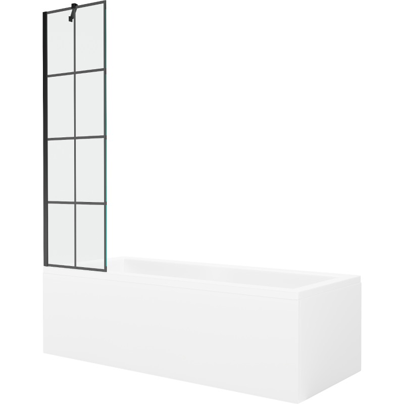 Mexen Cubik rectangular bathtub 170 x 70 cm with enclosure and 1-panel screen 50 cm, black pattern - 550317070X9505007077