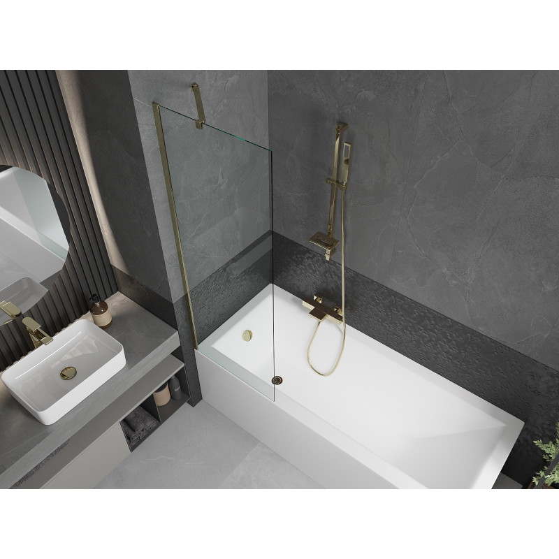 Mexen Cubik rectangular bathtub 170 x 70 cm with enclosure and 1-wing screen 60 cm, transparent, gold - 550317070X9506000050