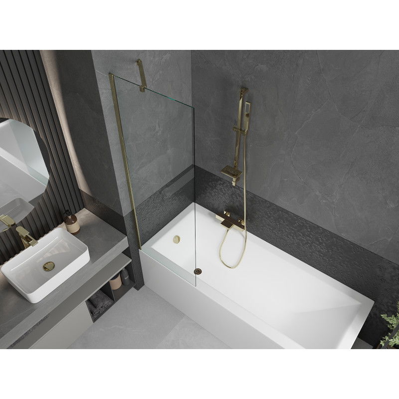 Mexen Cubik rectangular bathtub 170 x 70 cm with housing and 1-wing screen 60 cm, transparent, gold - 550317070X9506000050