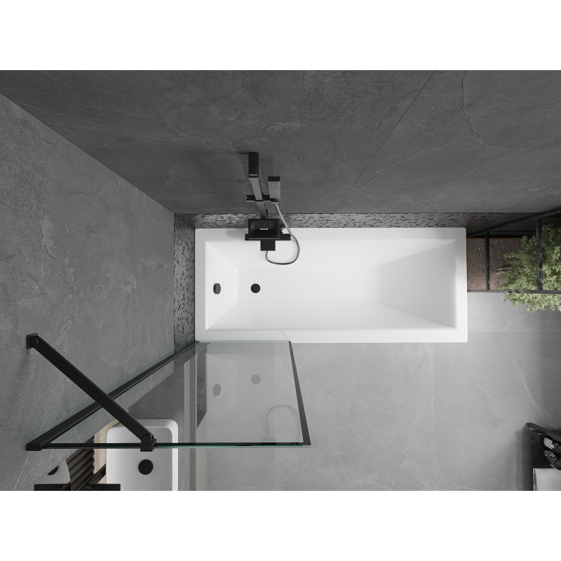 Mexen Cubik rectangular bathtub 170 x 70 cm with enclosure and 1-wing screen 60 cm, black pattern - 550317070X9506007070