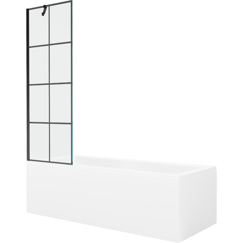Mexen Cubik rectangular bathtub 170 x 70 cm with casing and 1-panel screen 60 cm, black pattern - 550317070X9506007077