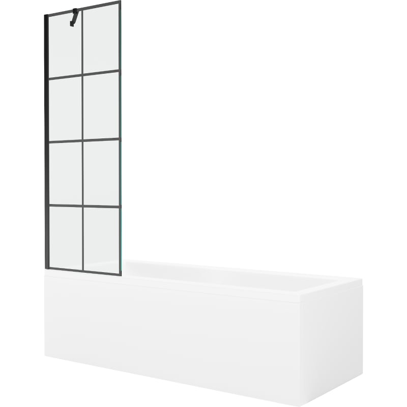 Mexen Cubik rectangular bathtub 170 x 70 cm with cladding and 1-leaf screen 60 cm, black pattern - 550317070X9506007077