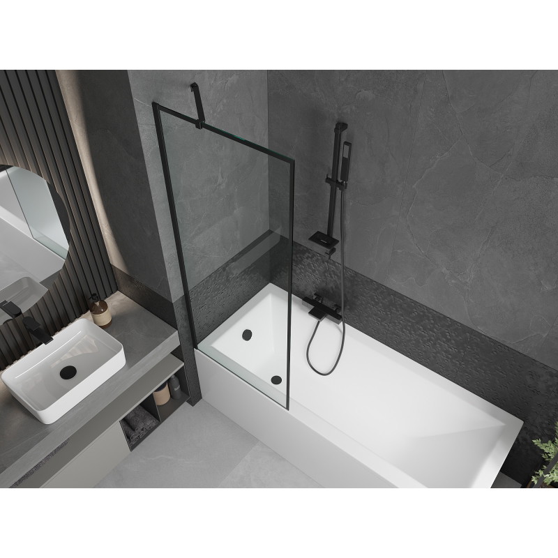 Mexen Cubik rectangular bathtub 170 x 70 cm with panel and 1-wing screen 70 cm, black pattern - 550317070X9507007070
