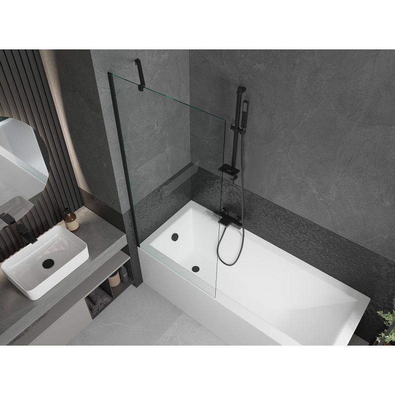 Mexen Cubik rectangular bathtub 170 x 70 cm with housing and 1-panel screen 80 cm, transparent, black - 550317070X9508000070
