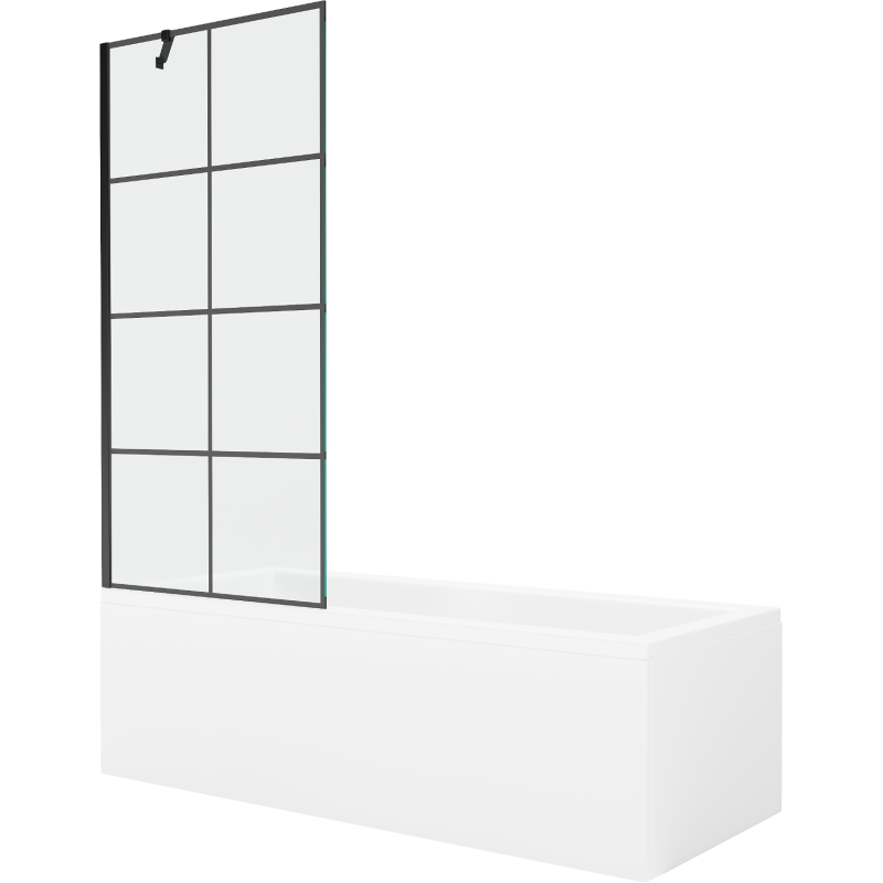 Mexen Cubik 170 x 70 cm rectangular bathtub with panels and a 1-wing screen 80 cm, black pattern - 550317070X9508007077