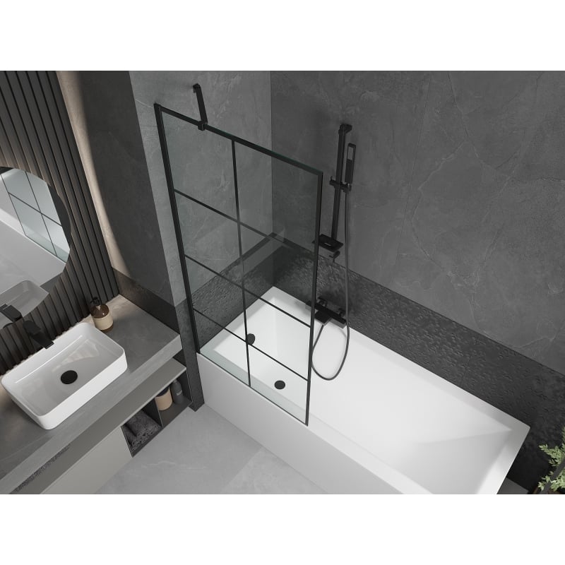 Mexen Cubik rectangular bathtub 170 x 70 cm with housing and 1-wing screen 80 cm, black pattern - 550317070X9508007077