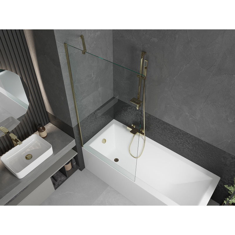 Mexen Cubik rectangular bath 170 x 70 cm with enclosure and 1-wing screen 90 cm, transparent, gold - 550317070X9509000050