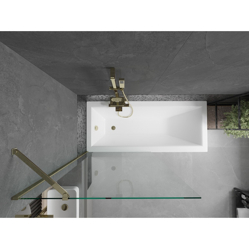 Mexen Cubik rectangular bathtub 170 x 70 cm with casing and 1-wing screen 90 cm, transparent, gold - 550317070X9509000050