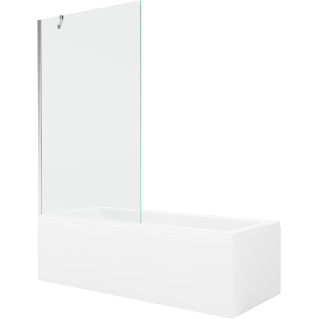 Mexen Cubik Rectangular Bathtub 170 x 70 cm with Enclosure and Single-Panel Screen 100 cm, Transparent, Chrome