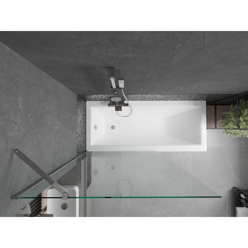 Mexen Cubik Rectangular Bathtub 170 x 70 cm with Enclosure and Single-Panel Screen 100 cm, Transparent, Chrome