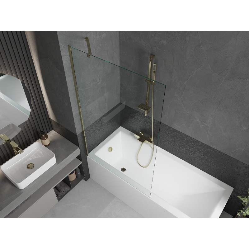 Mexen Cubik rectangular bathtub 170 x 70 cm with casing and 1-panel screen 100 cm, transparent, gold - 550317070X9510000050