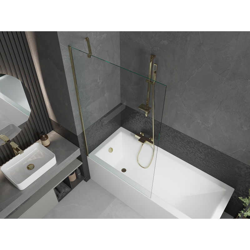 Mexen Cubik rectangular bathtub 170 x 70 cm with enclosure and 1-wing screen 100 cm, transparent, gold - 550317070X9510000050