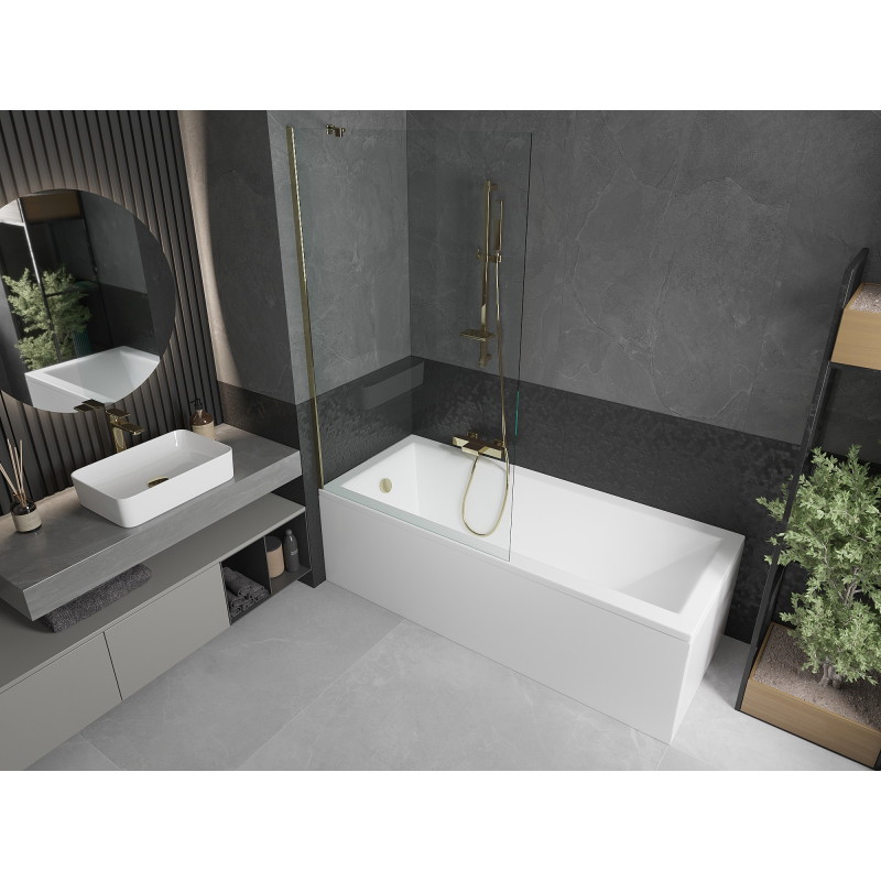 Mexen Cubik rectangular bathtub 170 x 70 cm with casing and 1-wing screen 100 cm, transparent, gold - 550317070X9510000050