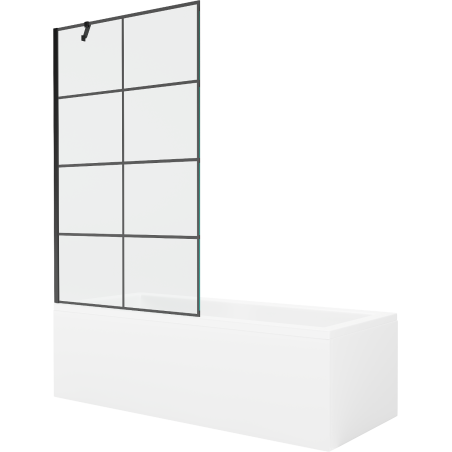 Mexen Cubik Rectangular Bathtub 170 x 70 cm with Enclosure and Single-Panel Screen 100 cm, Black Pattern - 550317070X9510007077