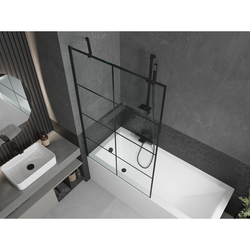 Mexen Cubik Rectangular Bathtub 170 x 70 cm with Enclosure and Single-Panel Screen 100 cm, Black Pattern - 550317070X9510007077