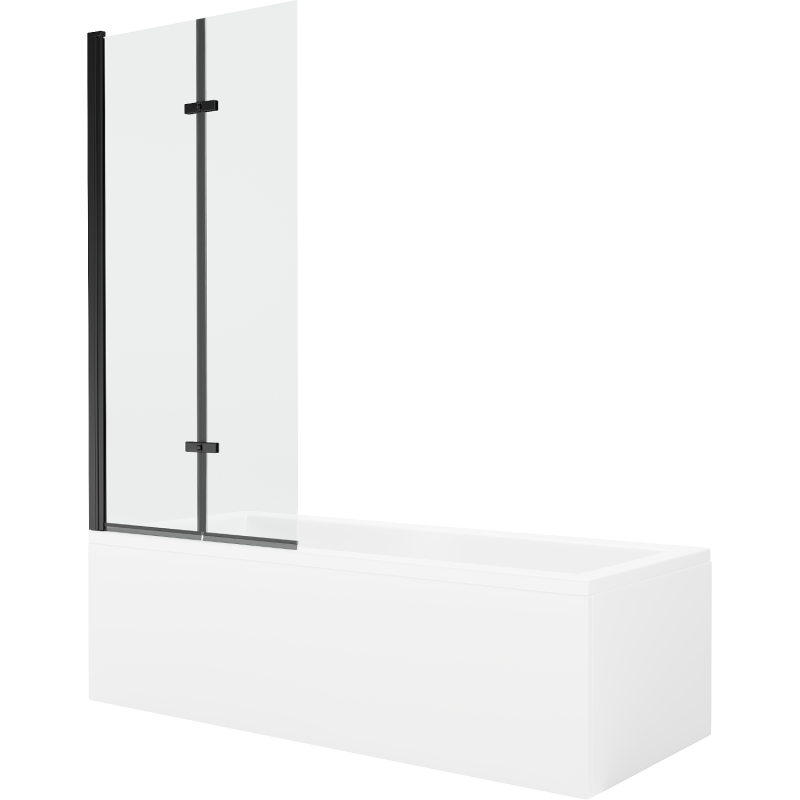 Mexen Cubik 150 x 70 cm rectangular bathtub with panels and a 2-wing screen 80 cm, transparent, black - 550315070X9208027000
