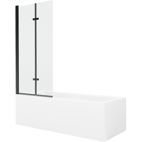 Mexen Cubik 150 x 70 cm rectangular bathtub with panels and a 2-wing screen 80 cm, transparent, black - 550315070X9208027000