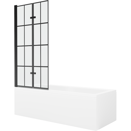 Mexen Cubik 150 x 70 cm rectangular bathtub with panels and a 2-wing screen 80 cm, black pattern - 550315070X9208027077