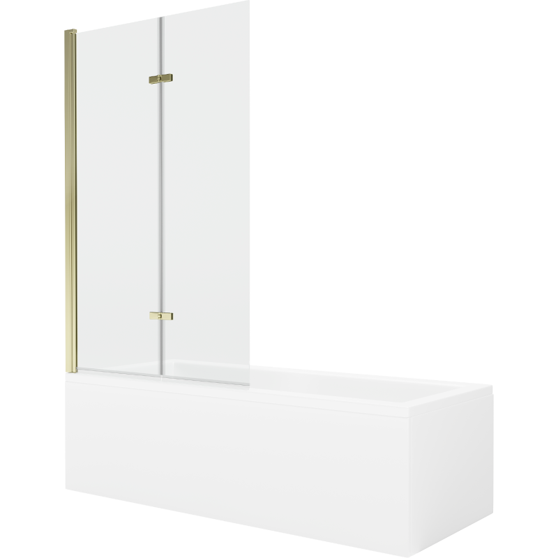 Mexen Cubik 150 x 70 cm rectangular bathtub with panels and a 2-wing screen 100 cm, transparent, gold - 550315070X9210025000