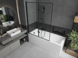 Mexen Cubik 160 x 70 cm rectangular bathtub with panels and a 2-wing screen 120 cm, black pattern - 550316070X9212027070