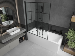 Mexen Cubik 160 x 70 cm rectangular bathtub with panels and a 2-wing screen 120 cm, black pattern - 550316070X9212027077
