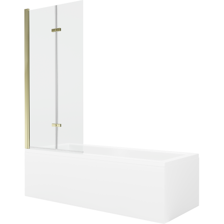 Mexen Cubik 170 x 70 cm rectangular bathtub with panels and a 2-wing screen 80 cm, transparent, gold - 550317070X9208025000