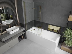 Mexen Cubik 170 x 70 cm rectangular bathtub with panels and a 2-wing screen 100 cm, transparent, gold - 550317070X9210025000