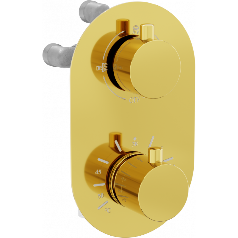 Mexen Kai 3-outlet thermostatic bathtub and shower mixer tap, Gold - 77602-50