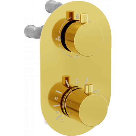 Mexen Kai 3-outlet thermostatic bathtub and shower mixer tap, Gold - 77602-50
