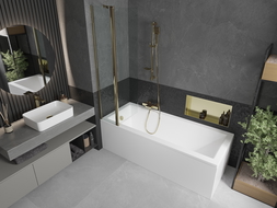 Mexen Cubik 160 x 70 cm rectangular bathtub with panels and a 1-wing screen 80 cm, transparent, gold - 550316070X9408115000
